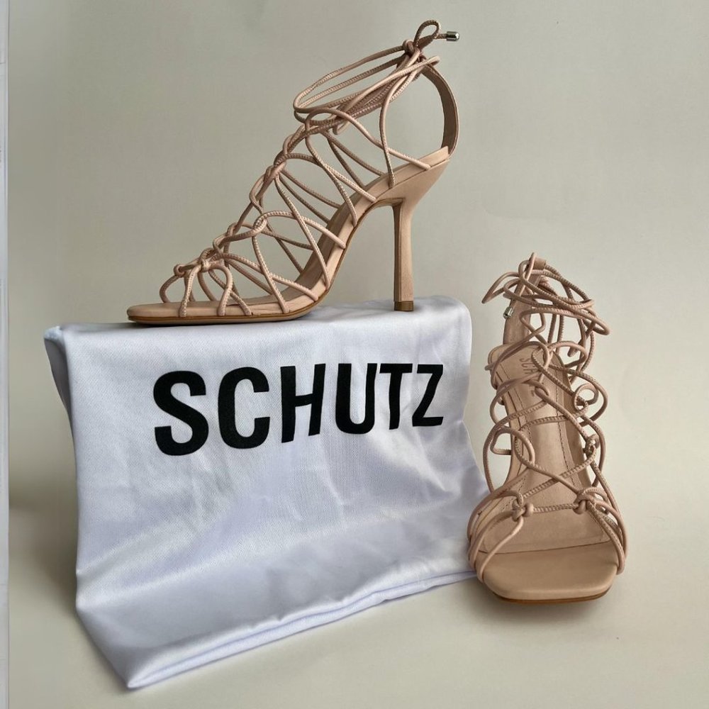 SCHUTZ Nude Tan Strappy Lace-Up High Heel Sandals